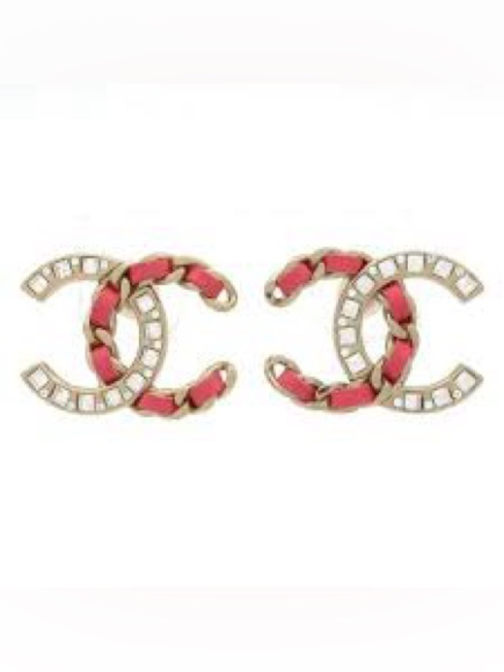 Chanel authentic medium CC logo earrings lambskin leather